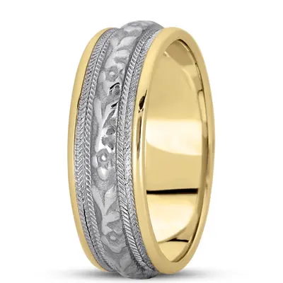 10K yellow-white-yellow gold 7mm. satin hand-made-antique-wedding-band - alternate view 4 thumbnail