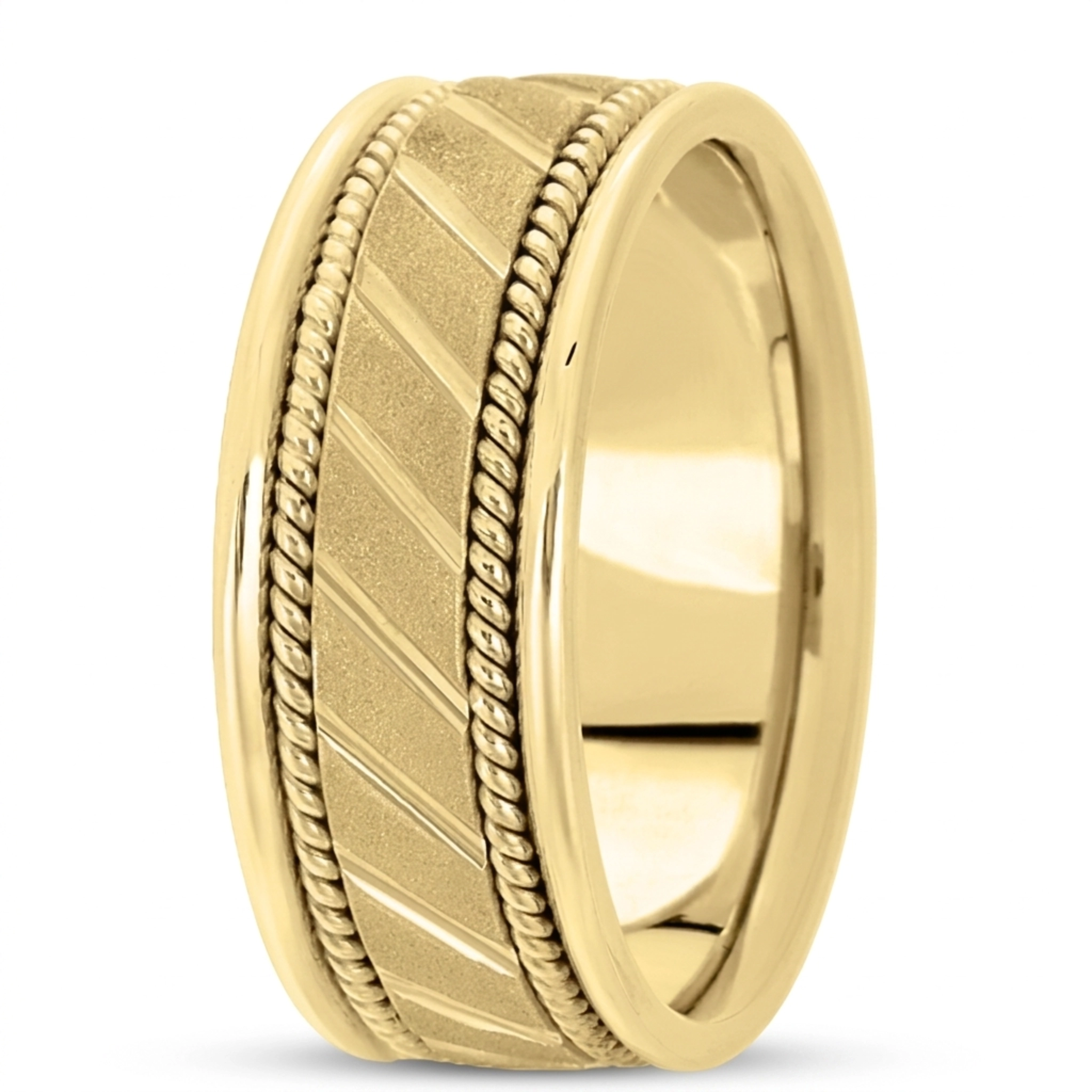 10K yellow gold 9mm. stone finish hand-made-contemporary-wedding-band - alternate view 3