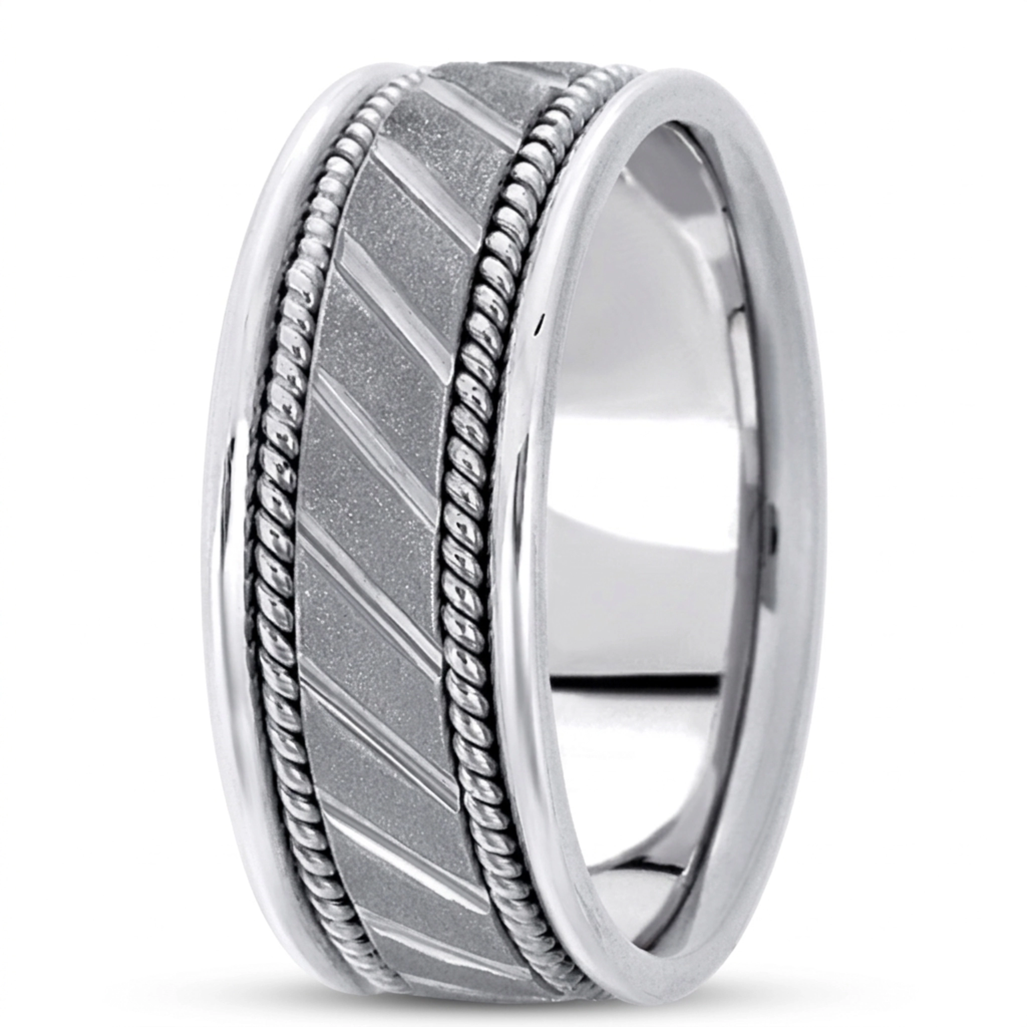 10K white gold 9mm. stone finish hand-made-contemporary-wedding-band - alternate view 2