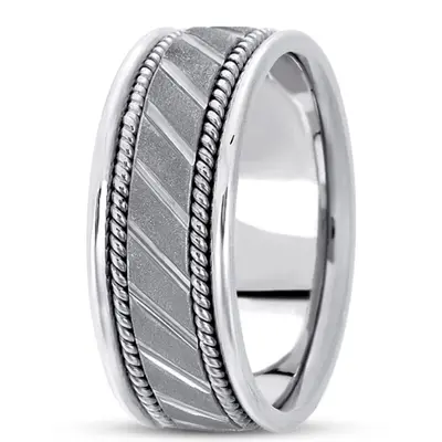 10K white gold 9mm. stone finish hand-made-contemporary-wedding-band - alternate view 2 thumbnail