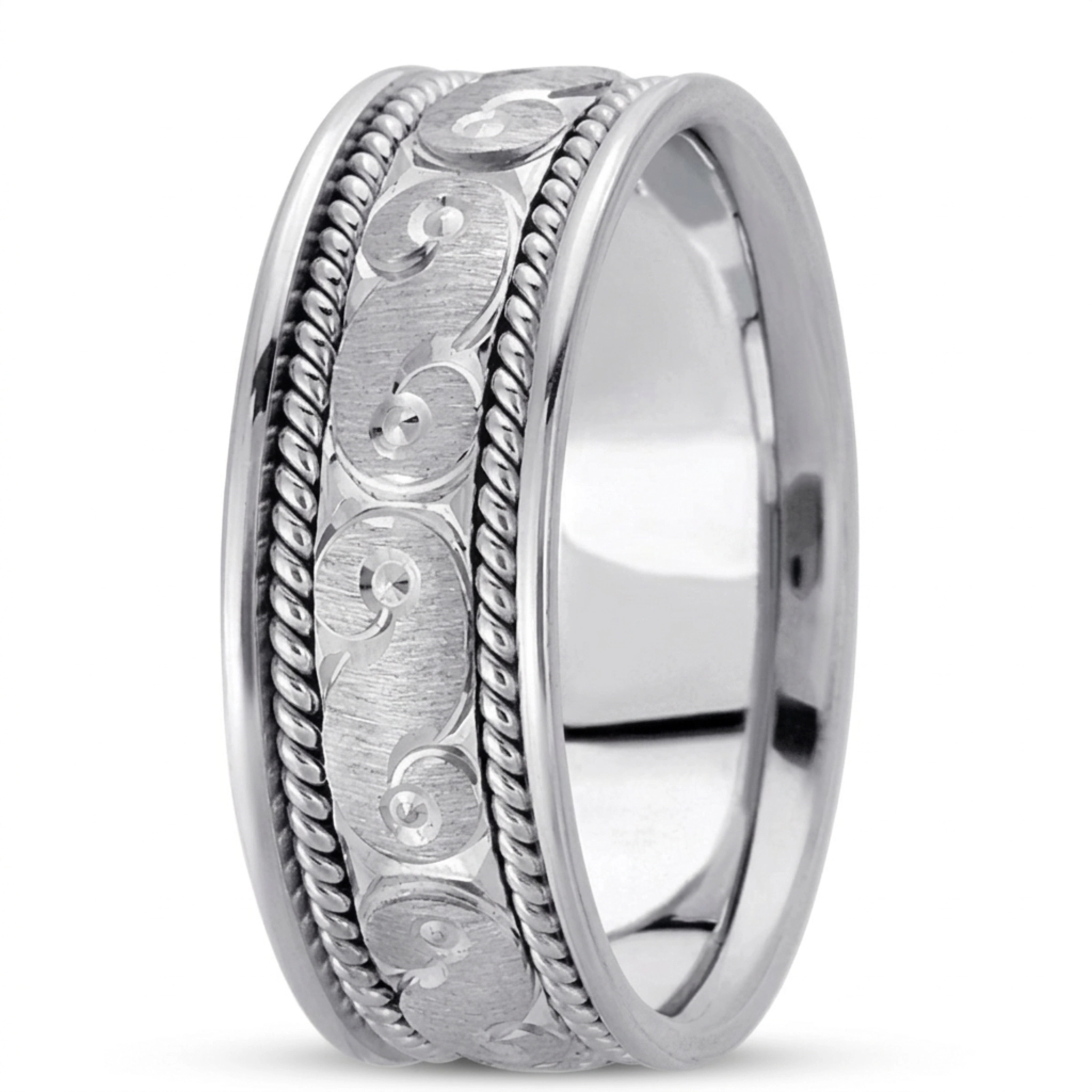 10K white gold 8mm. cross satin hand-made-modern-wedding-band - alternate view 2