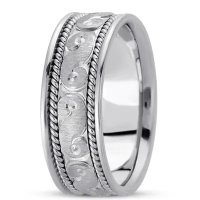 10K white gold 8mm. cross satin hand-made-modern-wedding-band - alternate view 2 thumbnail