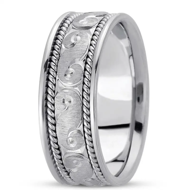 10K white gold 8mm. cross satin hand-made-modern-wedding-band - alternate view 2