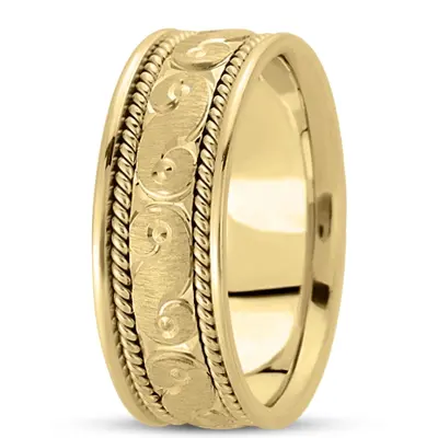 10K yellow gold 8mm. cross satin hand-made-modern-wedding-band - alternate view 3 thumbnail