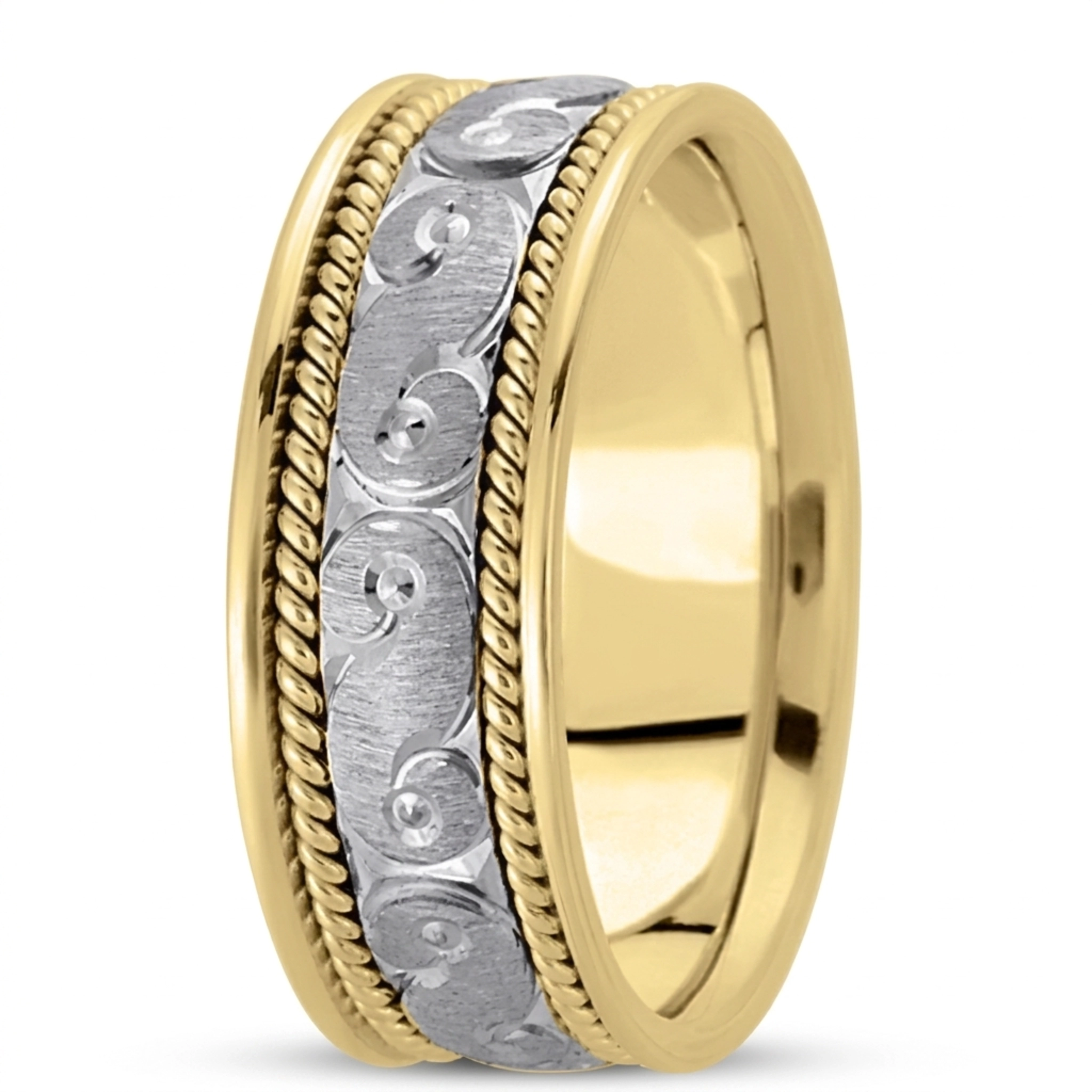 10K yellow-white-yellow gold 9mm. cross satin hand-made-modern-wedding-band - alternate view 4