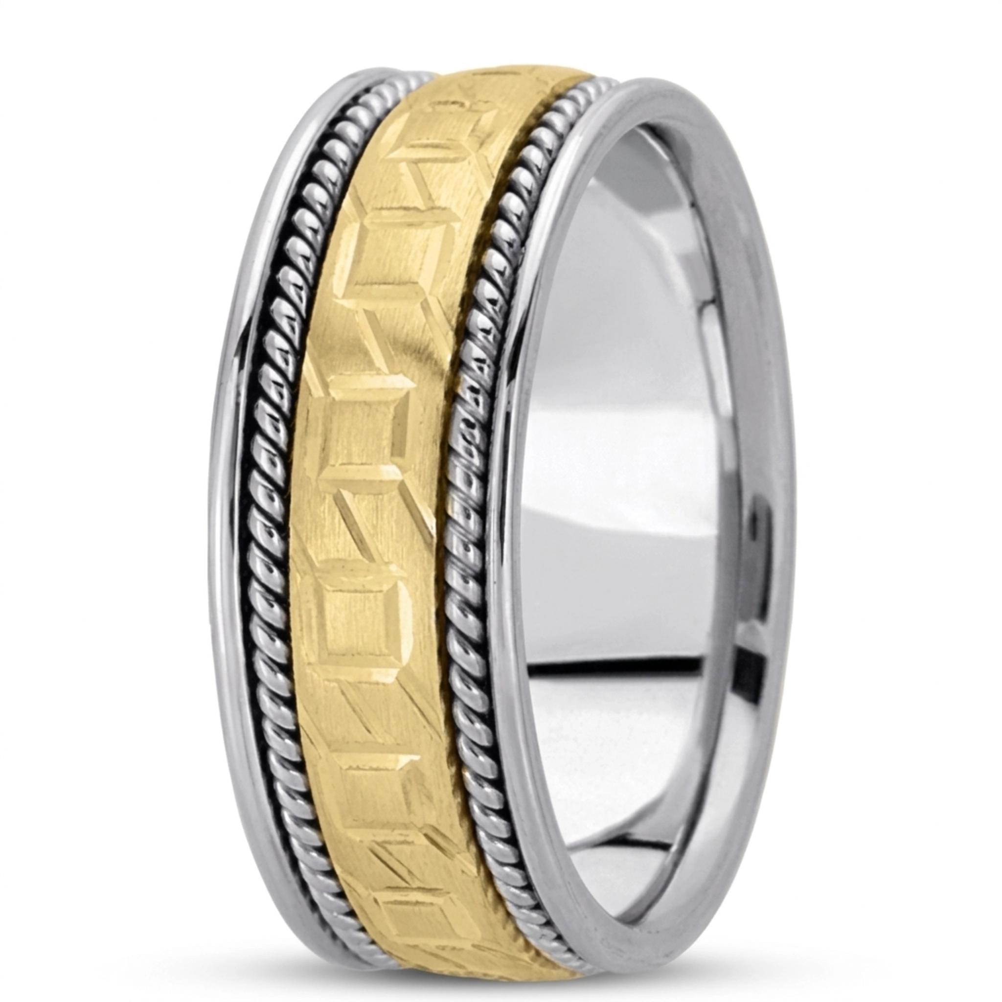10K white-yellow-white gold 8mm. satin hand-made-modern-wedding-band - alternate view 2