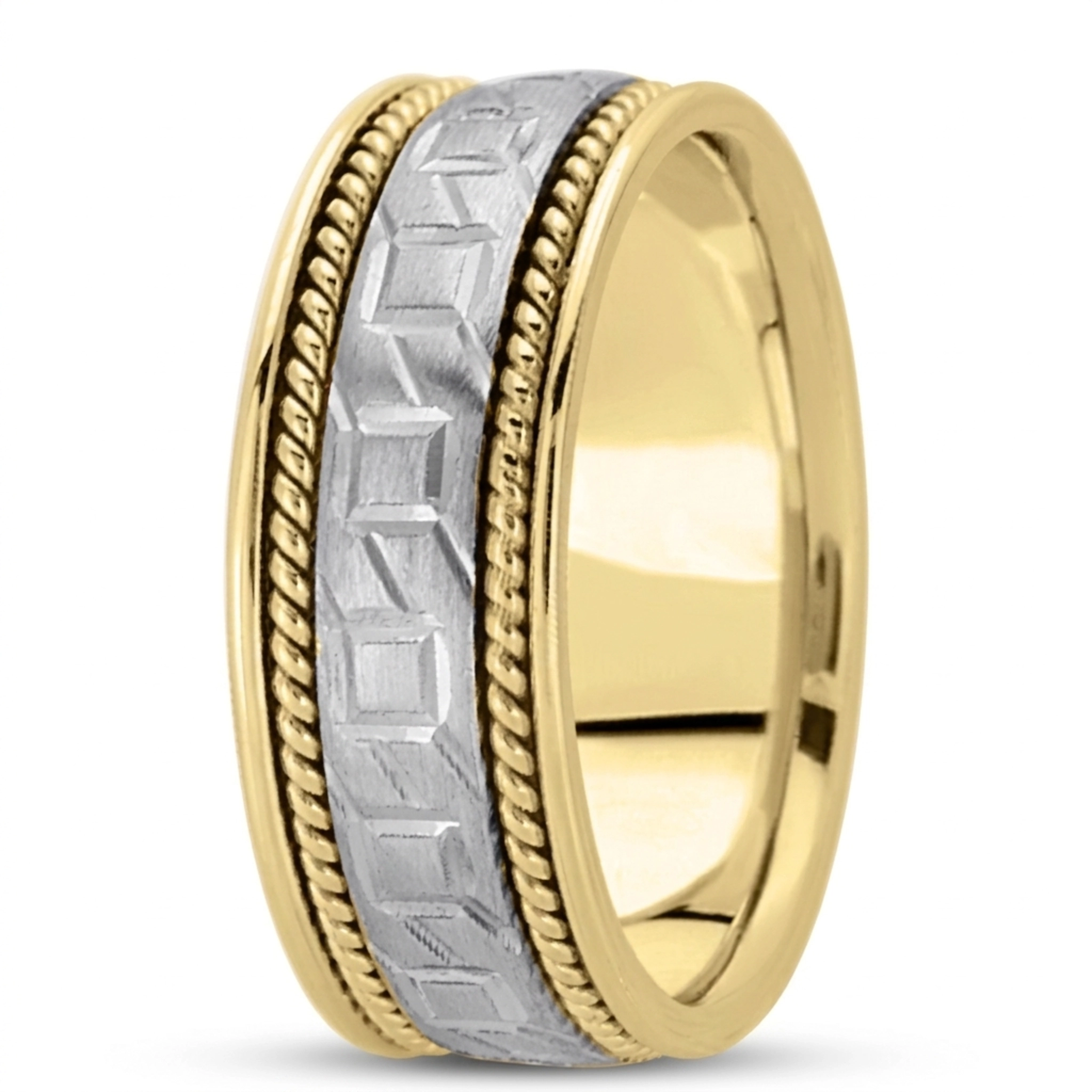 10K yellow-white-yellow gold 8mm. satin hand-made-modern-wedding-band - alternate view 4