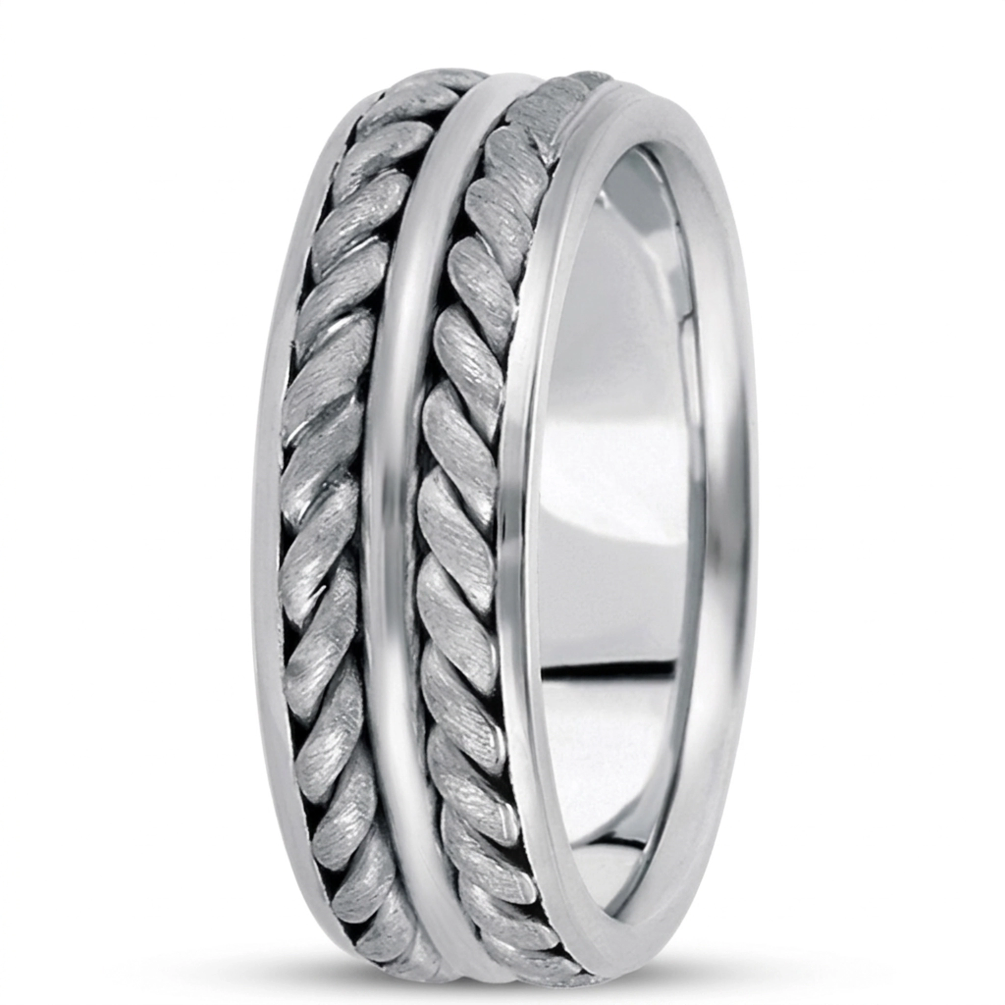 10K white gold 7.5mm. cross satin hand-made-hand-woven-wedding-band - alternate view 2