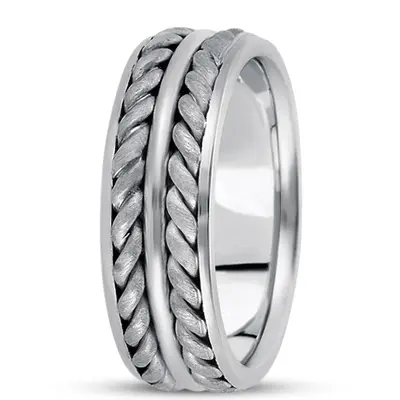 10K white gold 7.5mm. cross satin hand-made-hand-woven-wedding-band - alternate view 2 thumbnail