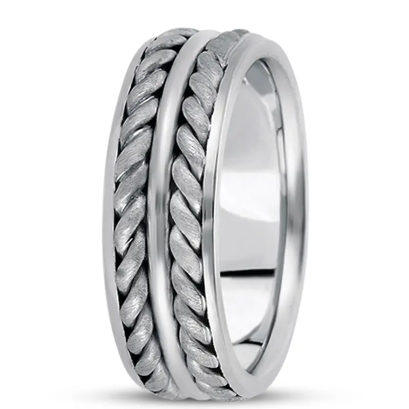 10K white gold 7.5mm. cross satin hand-made-hand-woven-wedding-band - alternate view 2