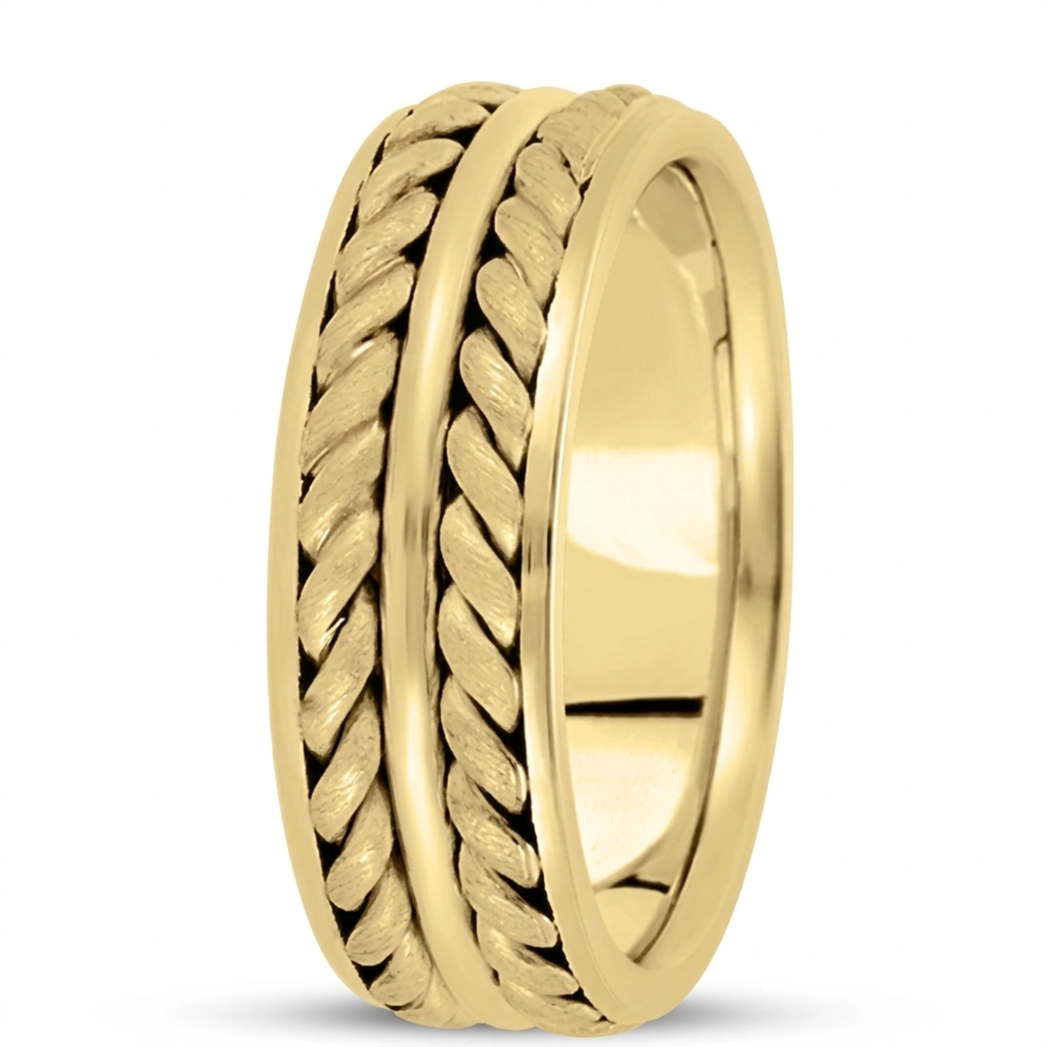 10K yellow gold 7.5mm. cross satin hand-made-hand-woven-wedding-band - alternate view 3