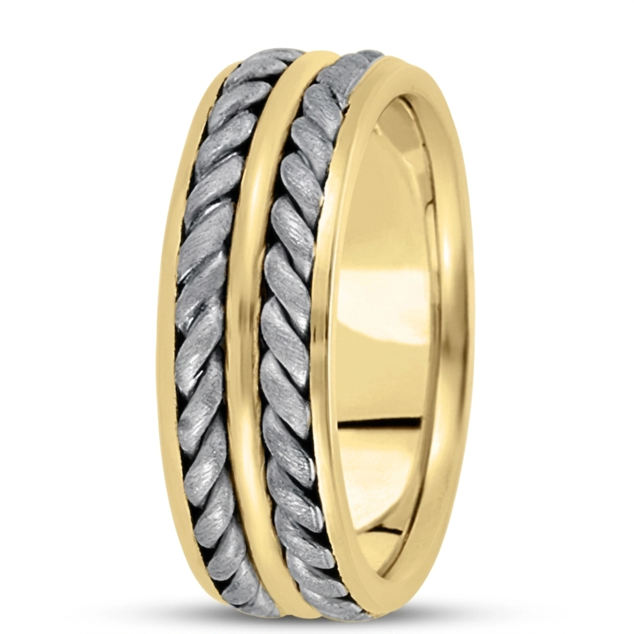 10K y-w-y-w-y gold 7.5mm. cross satin hand-made-hand-woven-wedding-band - alternate view 4