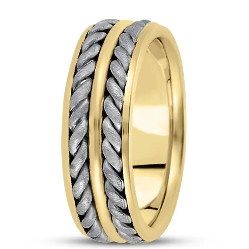 10K y-w-y-w-y gold 7.5mm. cross satin hand-made-hand-woven-wedding-band - alternate view 4