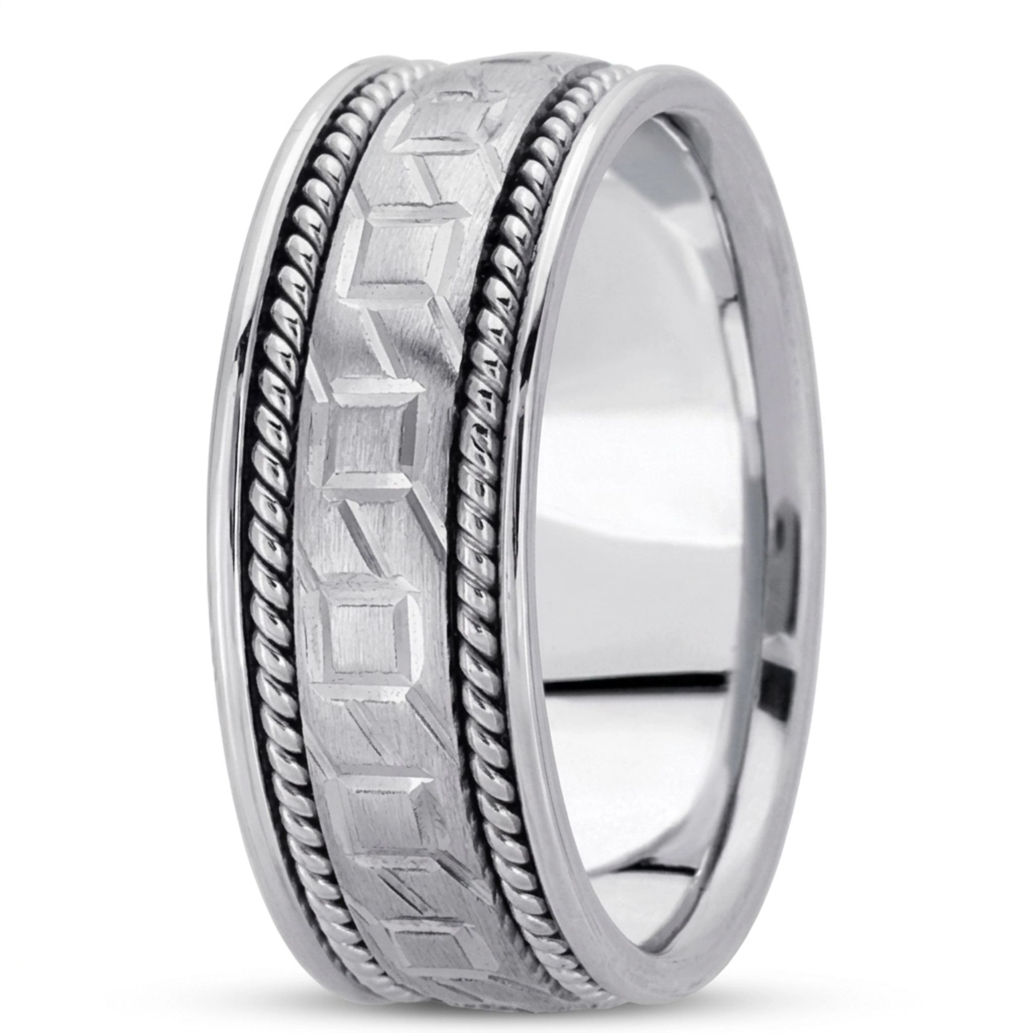 10K white gold 8mm. satin hand-made-modern-wedding-band - alternate view 3