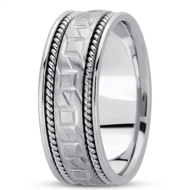 platinum 8mm. satin hand-made-modern-wedding-band - main view