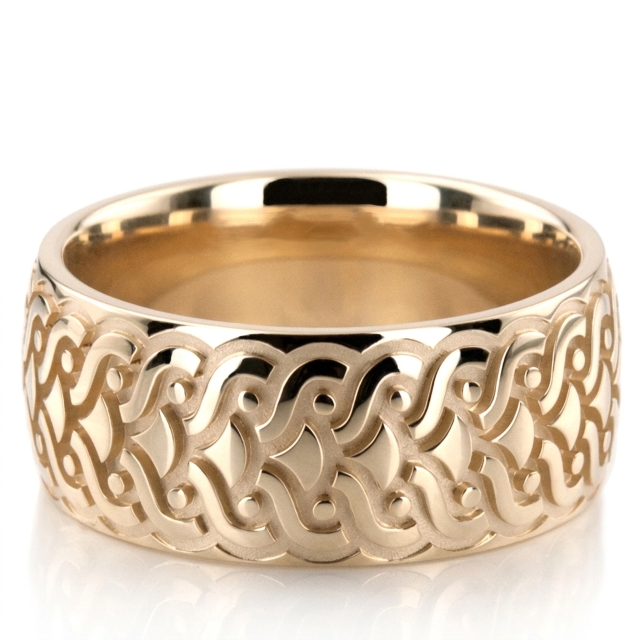 10K yellow gold 9.5mm. same as picture infinite-pattern-fancy-wedding-band - main view