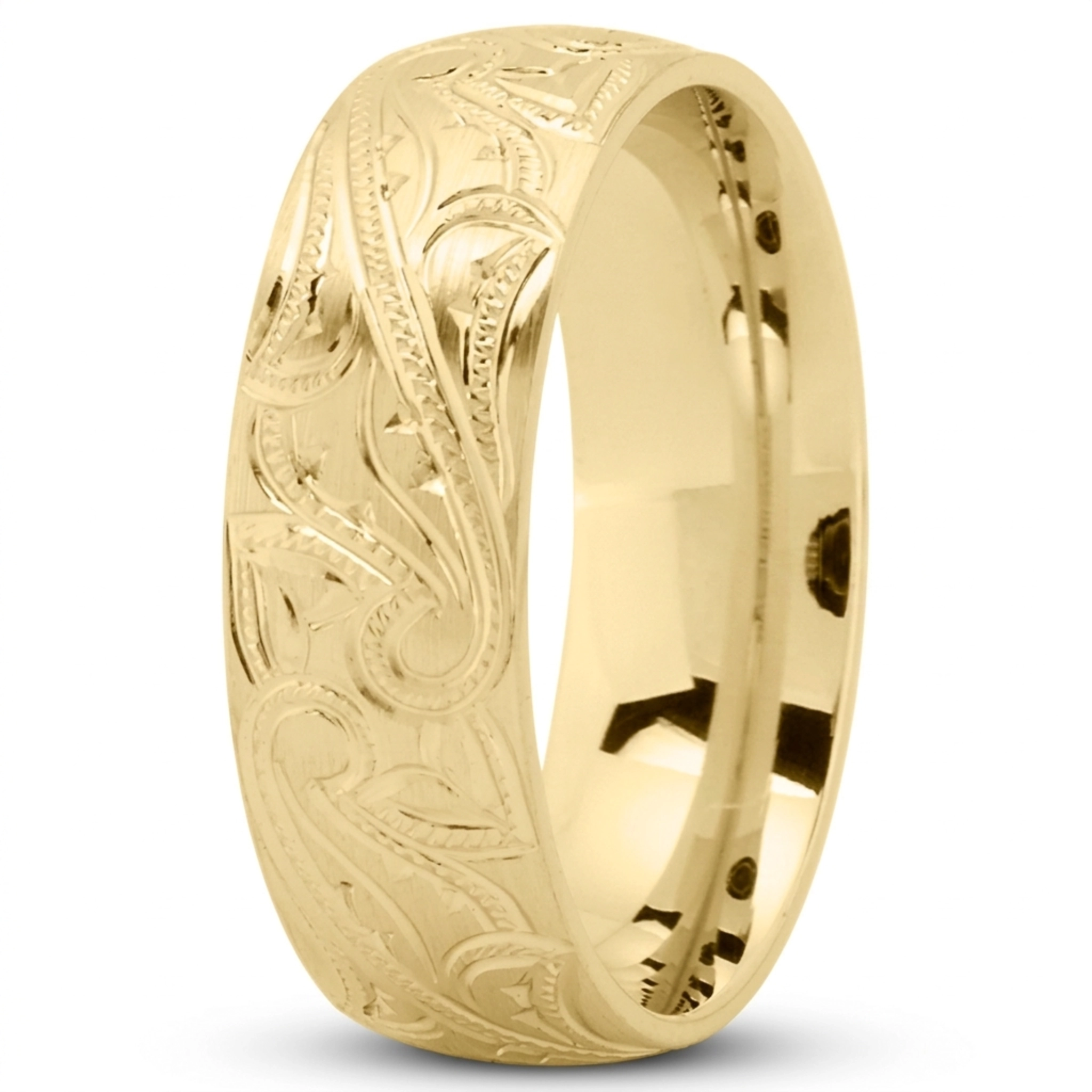 10K yellow gold 7mm. satin Chic-Leaf-Design-Wedding-Band - alternate view 7