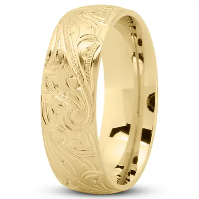 10K yellow gold 7mm. satin Chic-Leaf-Design-Wedding-Band - alternate view 7 thumbnail