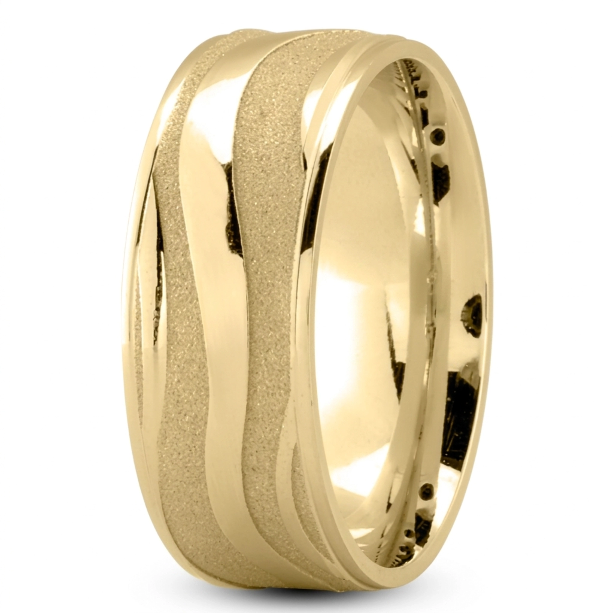 10K yellow gold 8mm. high polish Wavy-Cut-Alluring-Wedding-Band - main view