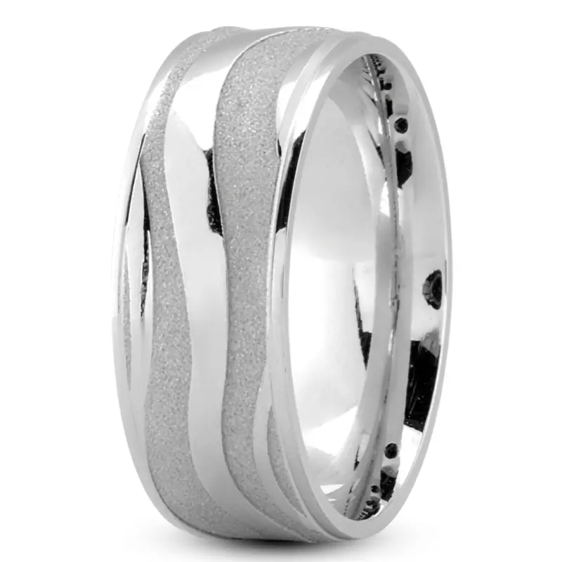 18K white gold 8mm. high polish Wavy-Cut-Alluring-Wedding-Band - alternate view 2
