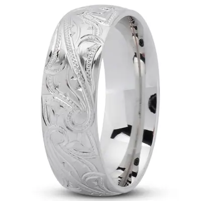 10K white gold 7mm. satin Chic-Leaf-Design-Wedding-Band - alternate view 5 thumbnail