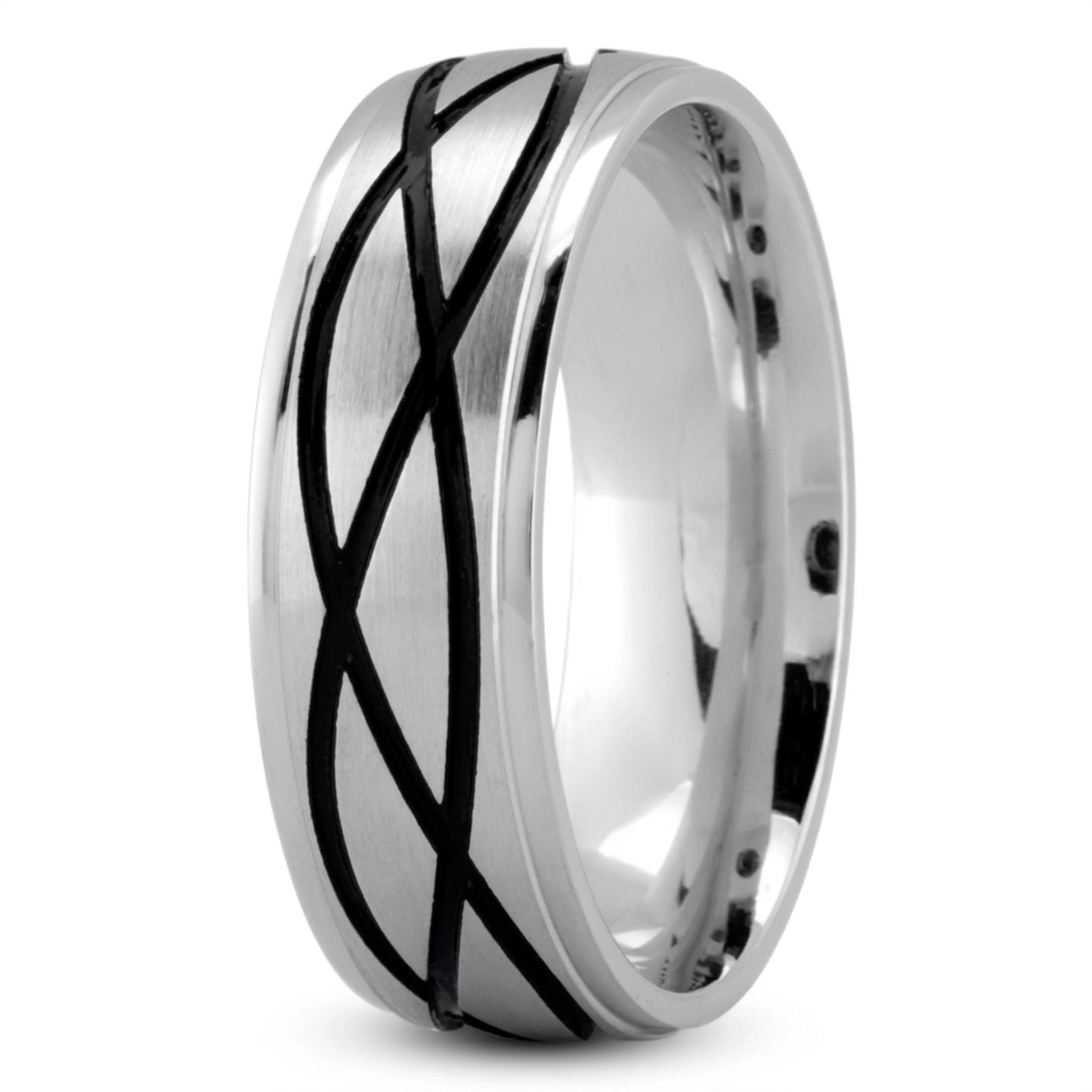 10K white gold 7mm. satin Exclusive-Carved-Wedding-Ring - alternate view 2