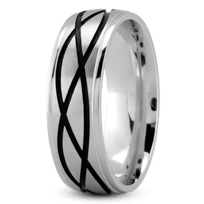 10K white gold 7mm. satin Exclusive-Carved-Wedding-Ring - alternate view 2 thumbnail