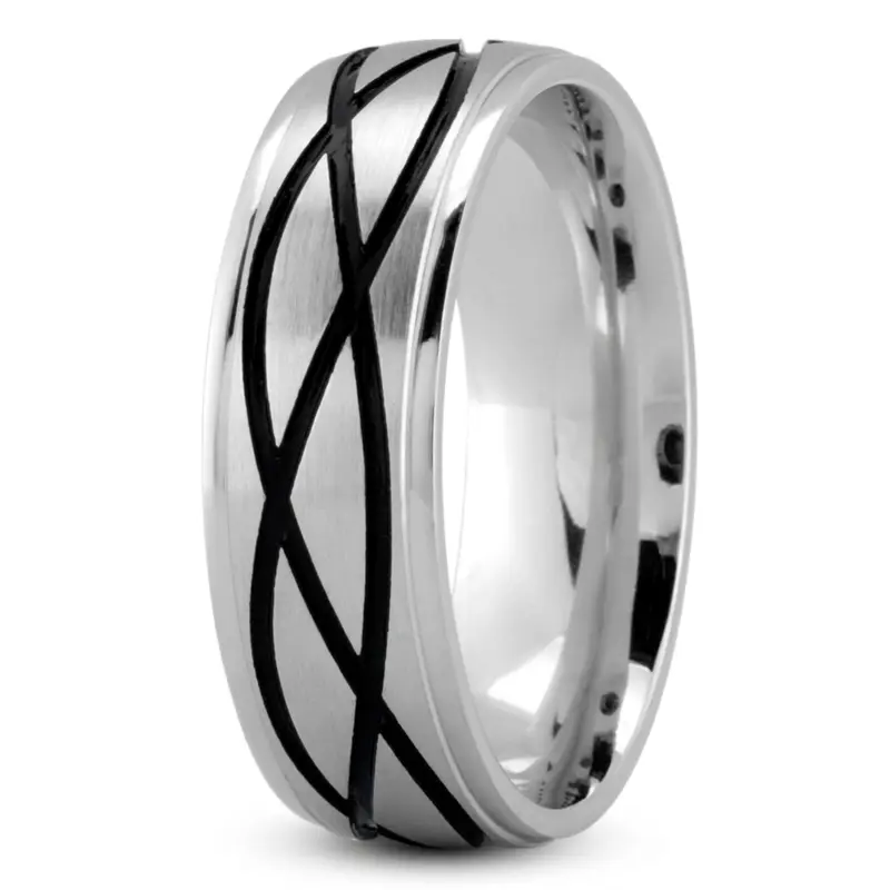 14K white gold 7mm. satin Exclusive-Carved-Wedding-Ring - alternate view 2