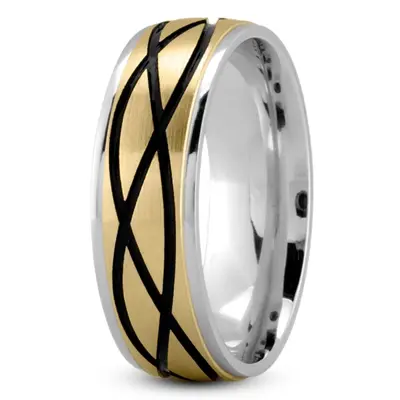 10K white-yellow-white gold 7mm. satin Exclusive-Carved-Wedding-Ring - alternate view 5 thumbnail