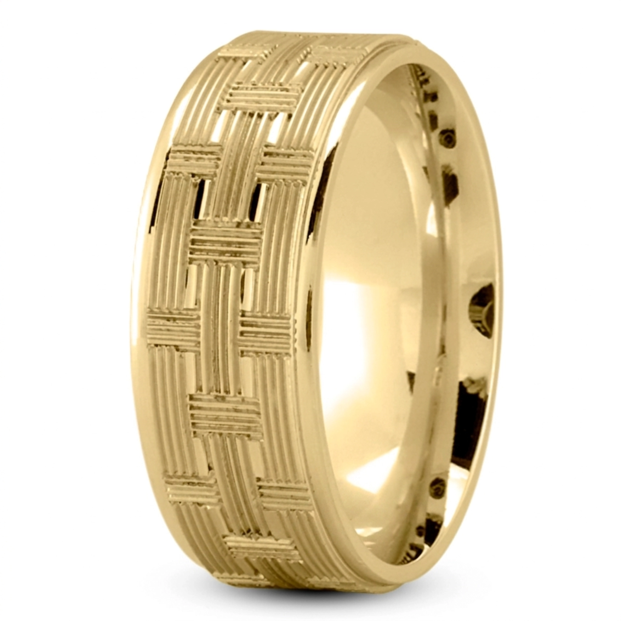 10K yellow gold 8mm. glass-bead Woven-Basket-Pattern-Wedding-Band - alternate view 2