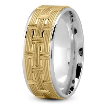 10K white-yellow-white gold 8mm. glass-bead Woven-Basket-Pattern-Wedding-Band - alternate view 3 thumbnail