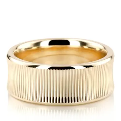 10K yellow gold 8mm. high polish Concave-Lined-Fancy-Wedding-Band - main view thumbnail