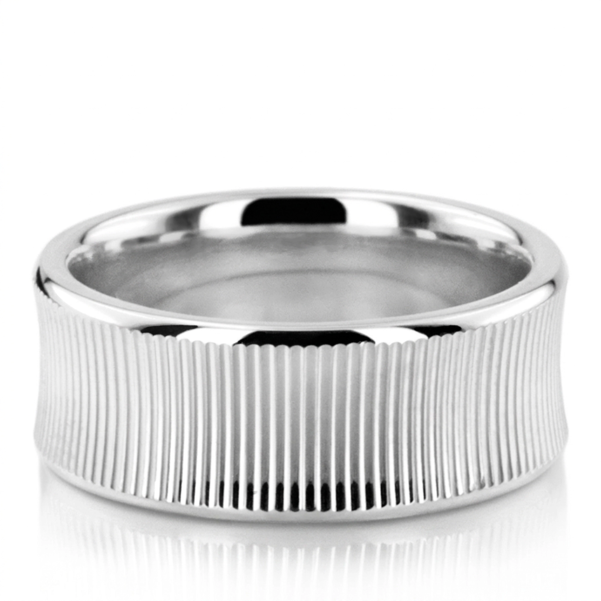 10K white gold 8mm. high polish Concave-Lined-Fancy-Wedding-Band - alternate view 2