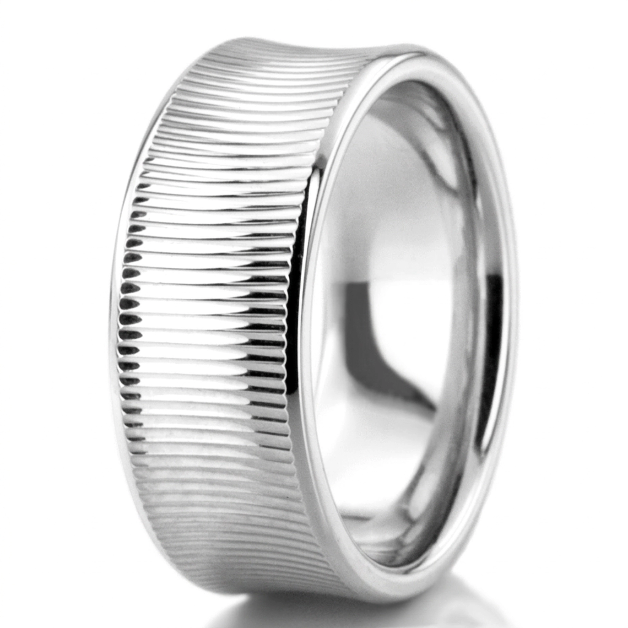 10K white gold 8mm. high polish Concave-Lined-Fancy-Wedding-Band - alternate view 4