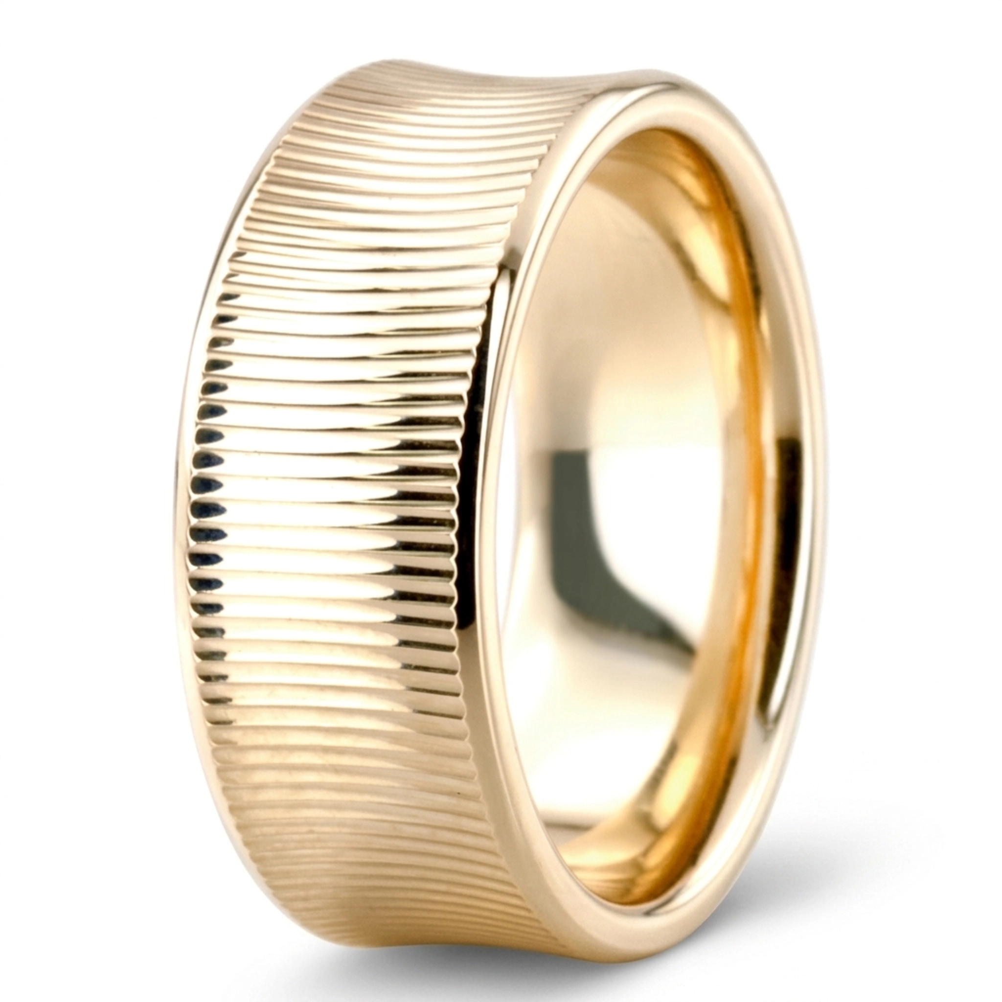 10K yellow gold 8mm. high polish Concave-Lined-Fancy-Wedding-Band - alternate view 5