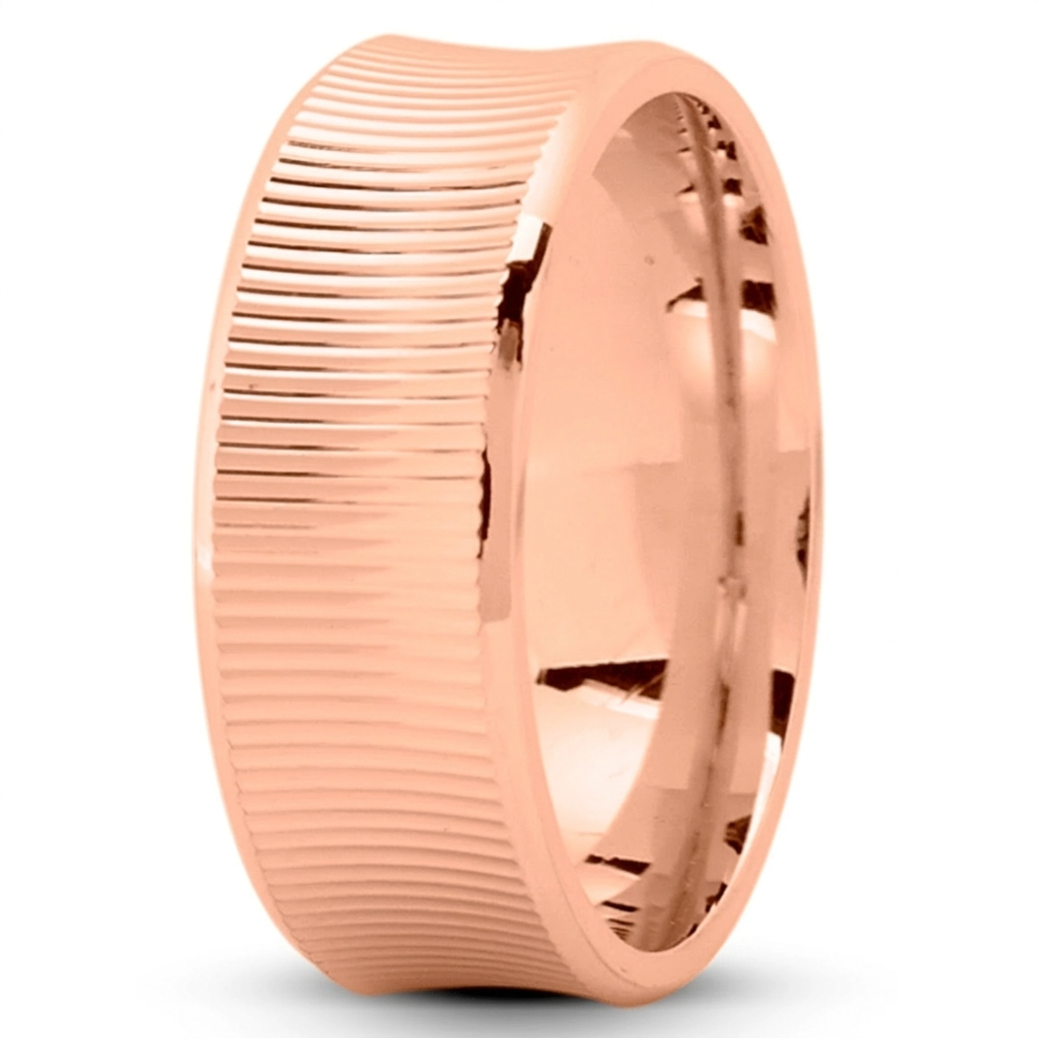 10K pink gold 8mm. high polish Concave-Lined-Fancy-Wedding-Band - alternate view 6