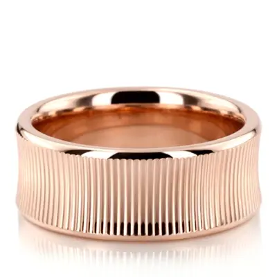 10K pink gold 8mm. high polish Concave-Lined-Fancy-Wedding-Band - alternate view 3 thumbnail