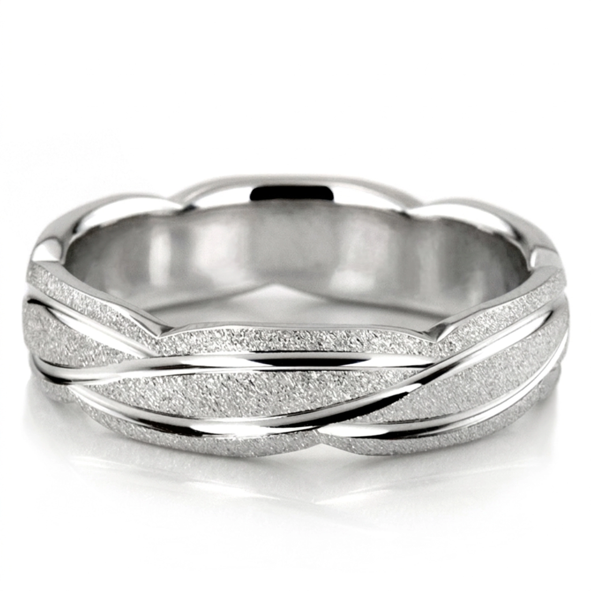 10K white gold 6mm. stone finish diamond-cut-fancy-wedding-ring - main view