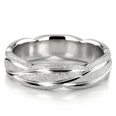 Contemporary Ridged Design Fancy Carved Wedding Band 