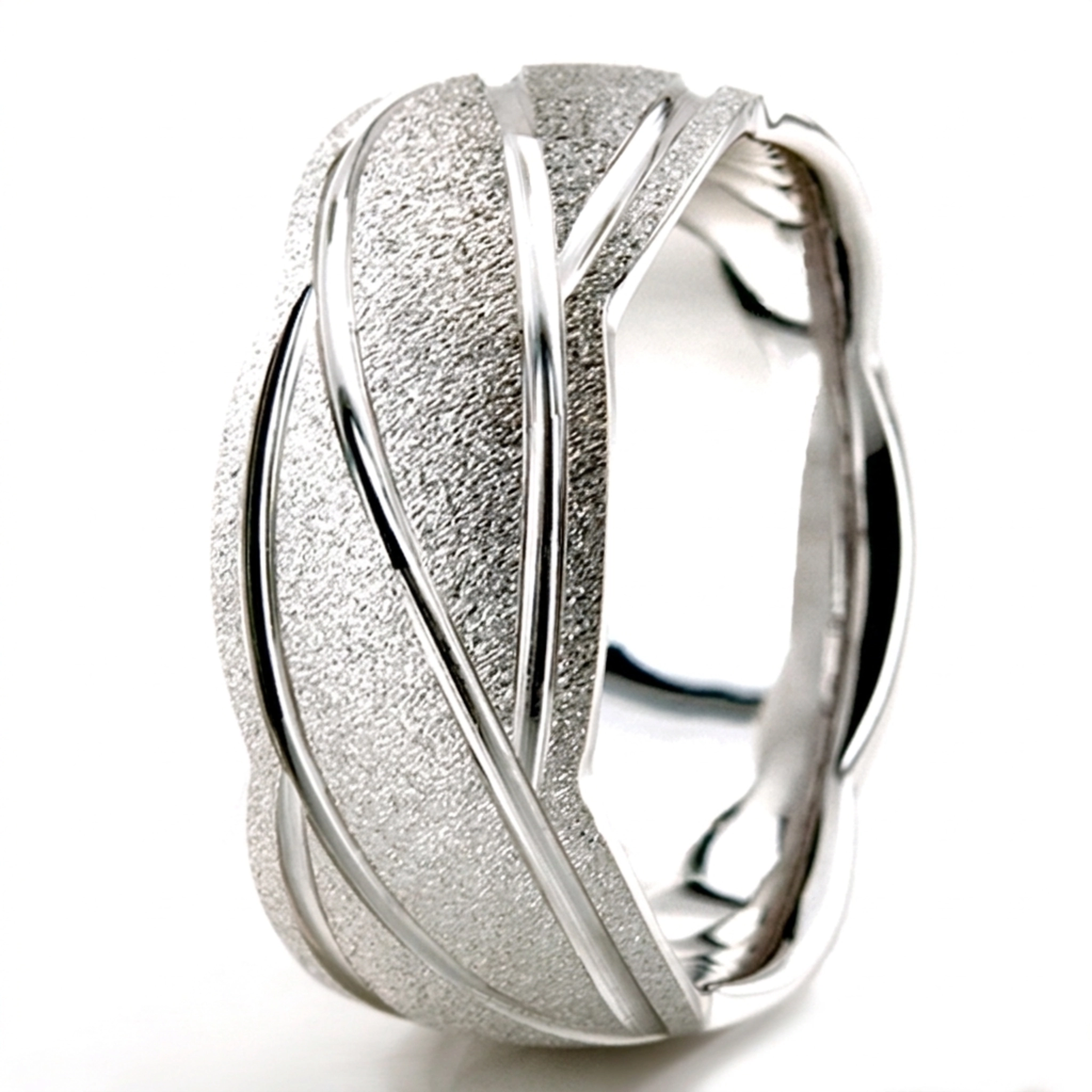 10K white gold 10mm. stone finish diamond-cut-fancy-wedding-ring - alternate view 4