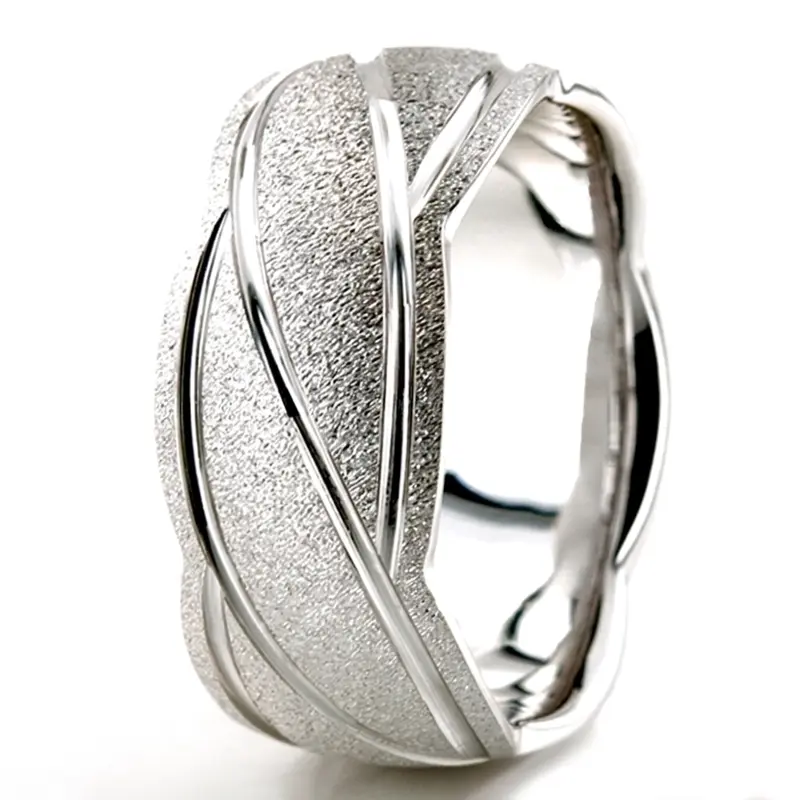 10K white gold 10mm. stone finish diamond-cut-fancy-wedding-ring - alternate view 4