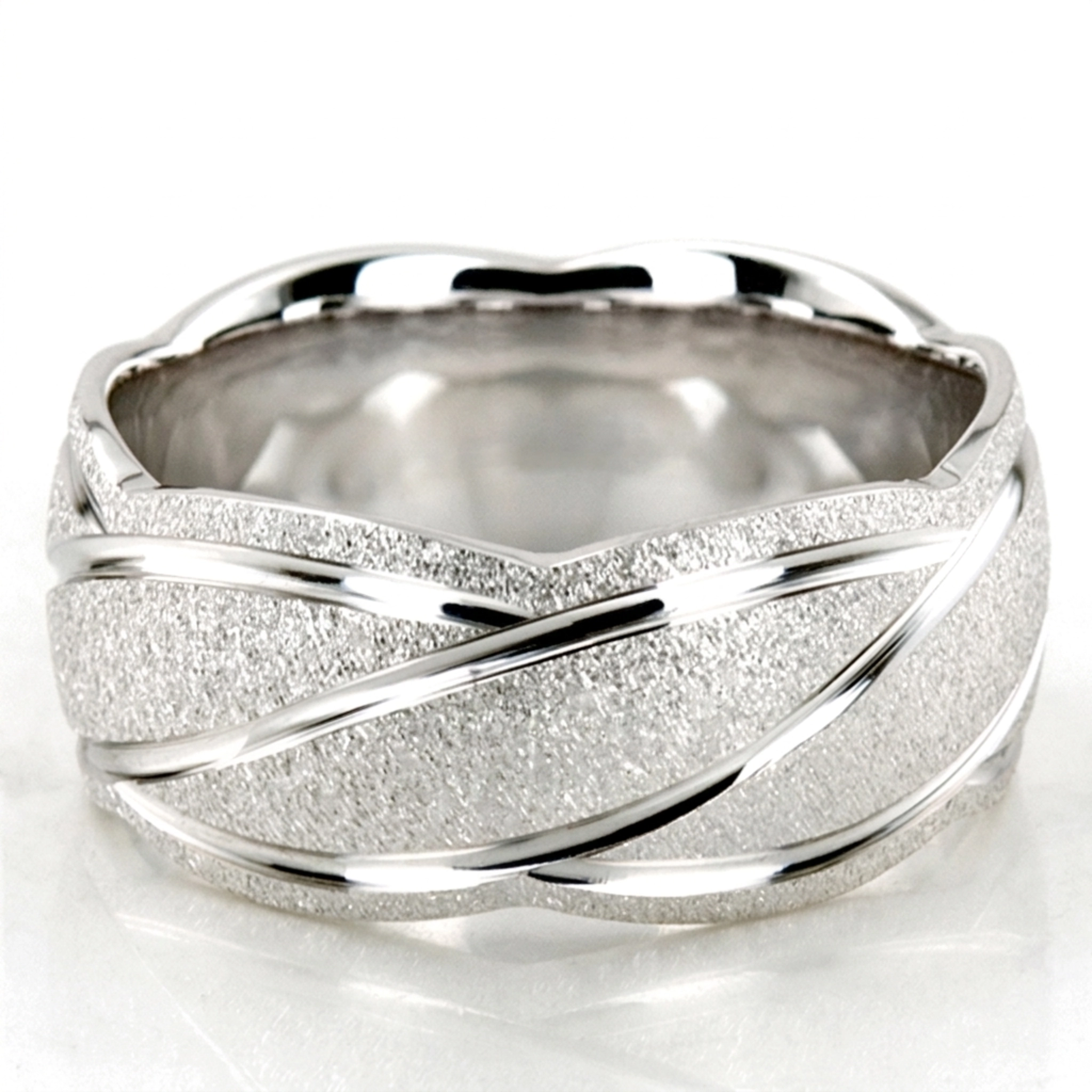 10K white gold 10mm. stone finish diamond-cut-fancy-wedding-ring - alternate view 6