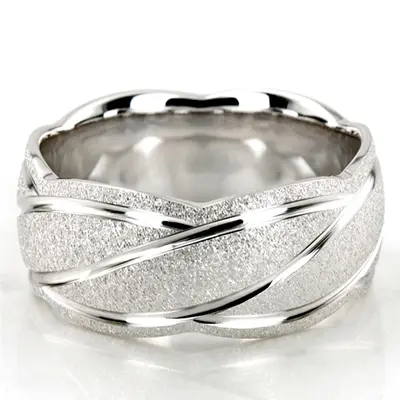 10K white gold 10mm. stone finish diamond-cut-fancy-wedding-ring - alternate view 6 thumbnail