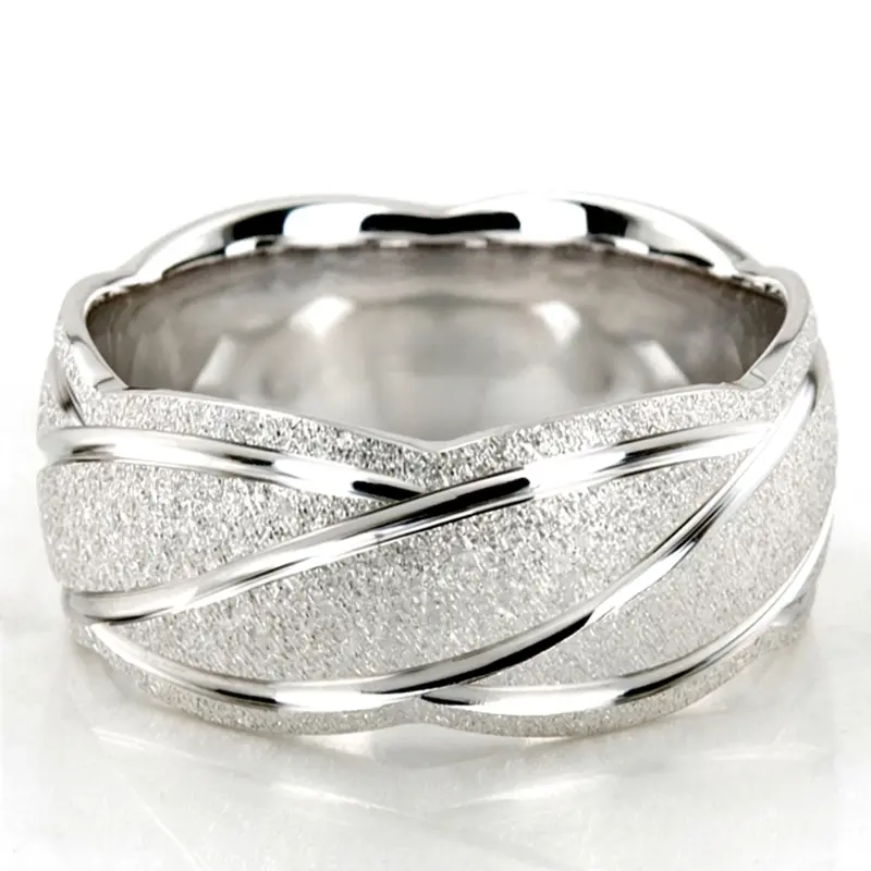 10K white gold 10mm. stone finish diamond-cut-fancy-wedding-ring - alternate view 6