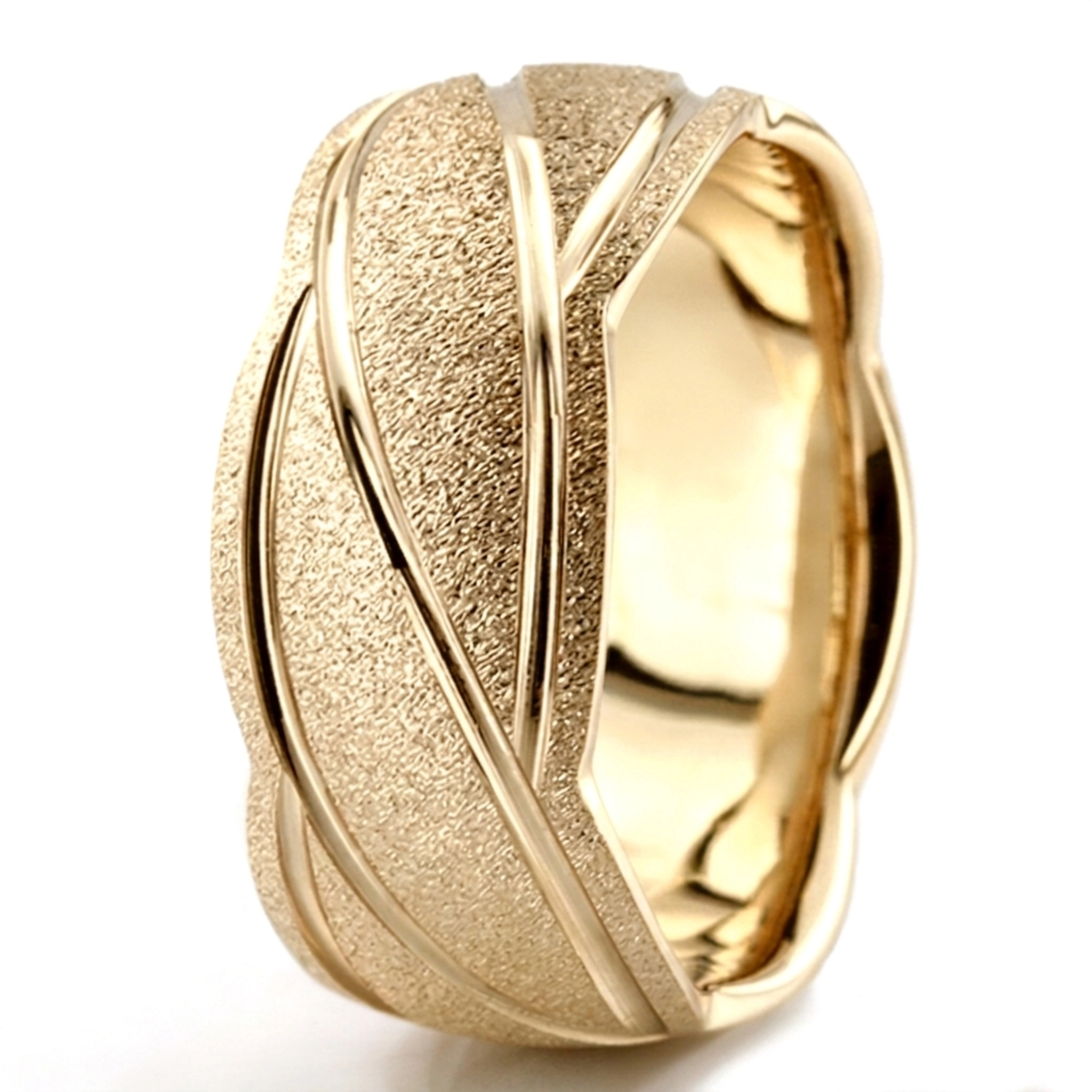 10K yellow gold 10mm. stone finish diamond-cut-fancy-wedding-ring - alternate view 5