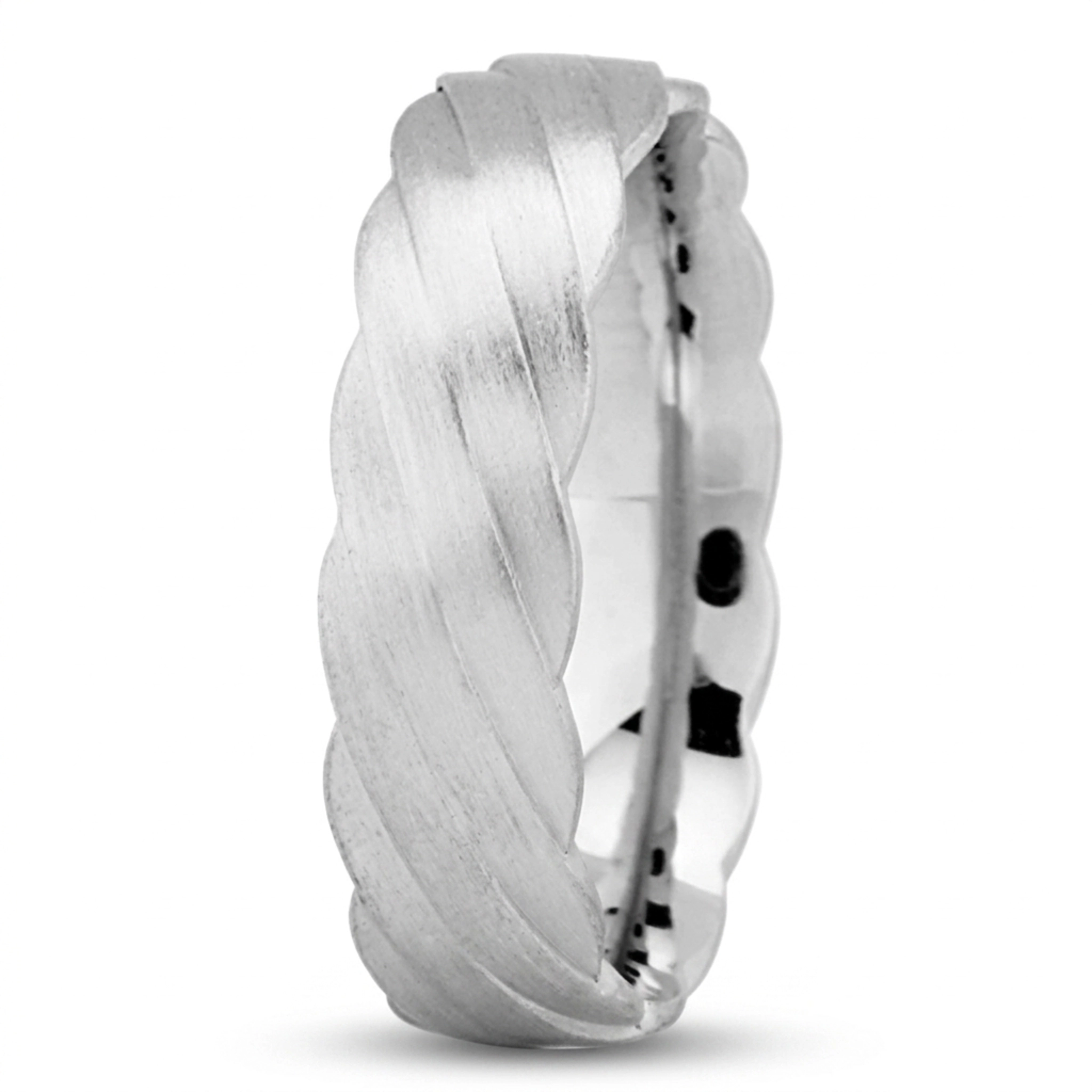 10K white gold 6mm. satin Diagonally-Carved-Designer-Wedding-Band - alternate view 2