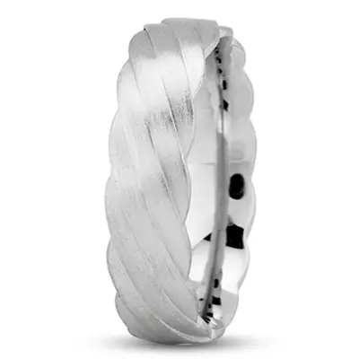 10K white gold 6mm. satin Diagonally-Carved-Designer-Wedding-Band - alternate view 2 thumbnail