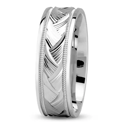 10K white gold 7mm. high polish Fancy-Incised-Designer-Wedding-Band - alternate view 2 thumbnail