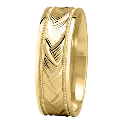 10K yellow gold 7mm. high polish Fancy-Incised-Designer-Wedding-Band - alternate view 3 thumbnail