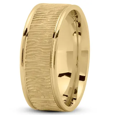 10K yellow gold 8mm. glass-bead Wood-Grain-Pattern-Wedding-Ring - main view thumbnail